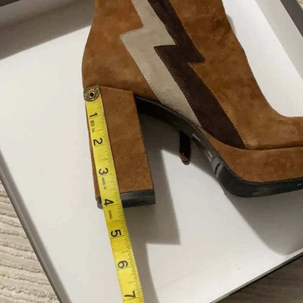 Elvio Zanon Suede Leather Lightning Strike Platform Boots Size 38 7.5